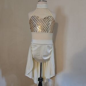 Kelle SA Cream And Gold Sequin Leotard And Lyrical Skirt Dance Costume